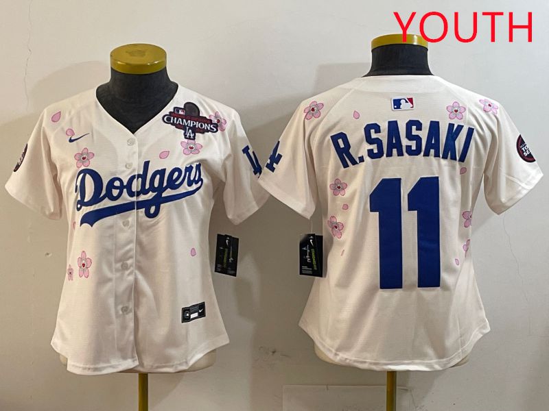 Youth Los Angeles Dodgers #11 R.Sasaki Cream Sakura Edition 2025 Nike MLB Jersey style 2->youth mlb jersey->Youth Jersey